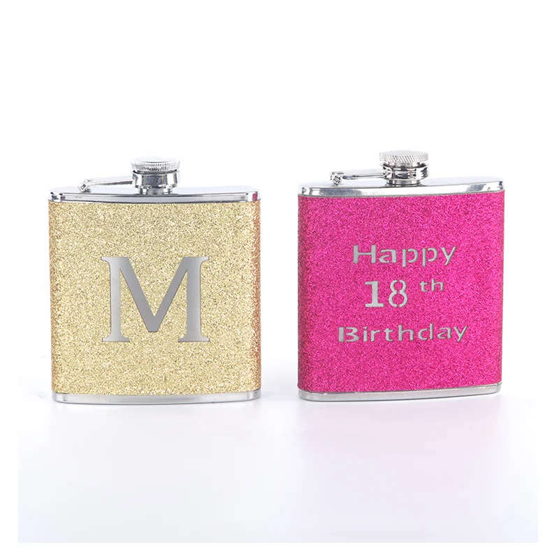 Shimmer Leather Hip Flask with Laser-Cut Logo (GL-FLA Series)