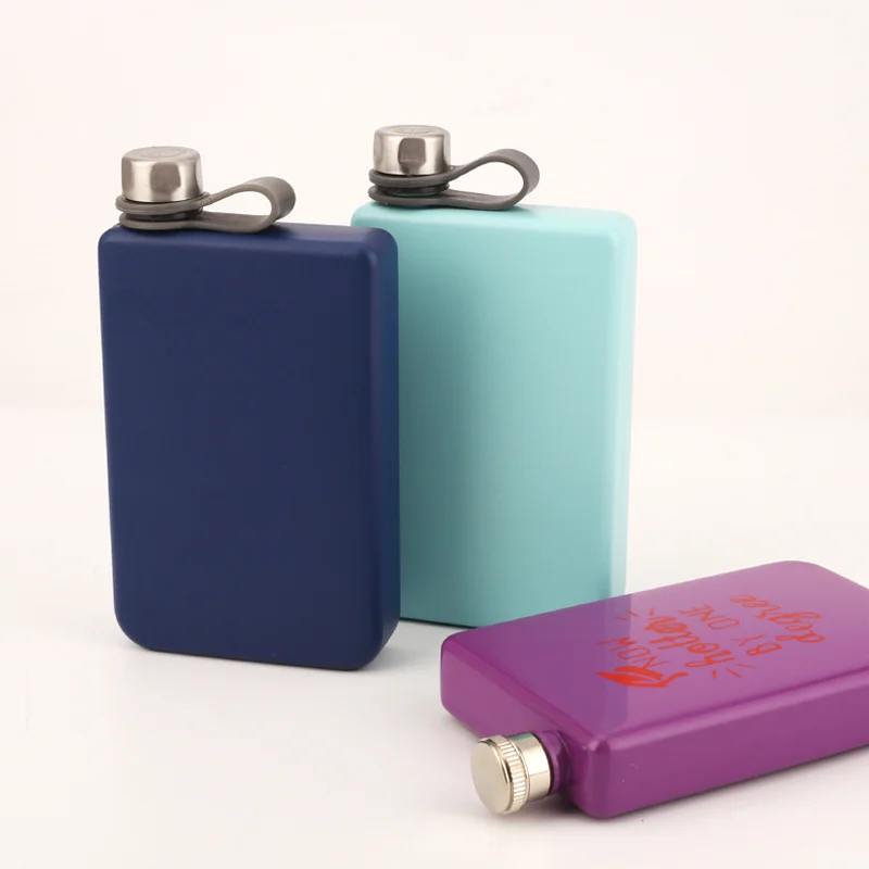 Square Stainless Steel Hip Flask with Silicone Loop (GL-FNC Series)