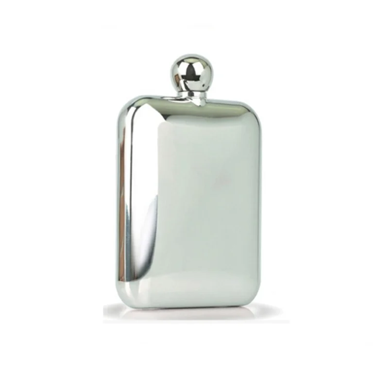 Square stainless steel hip flask with rounded corners and a round cap, mirror polished, GL-FNE series