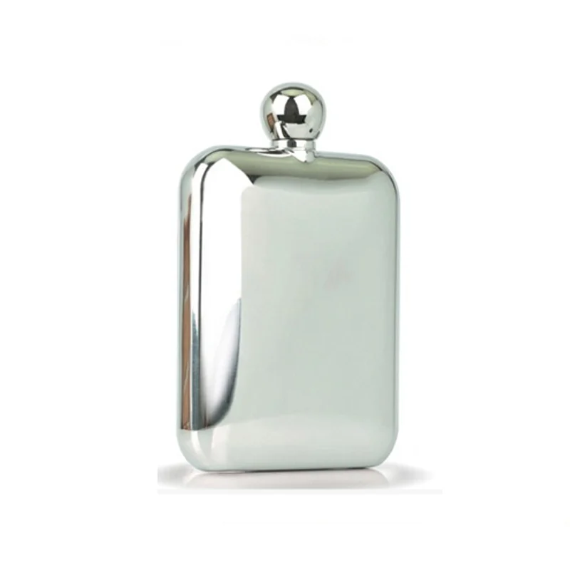 Square stainless steel hip flask with rounded corners and a round cap, mirror polished, GL-FNE series