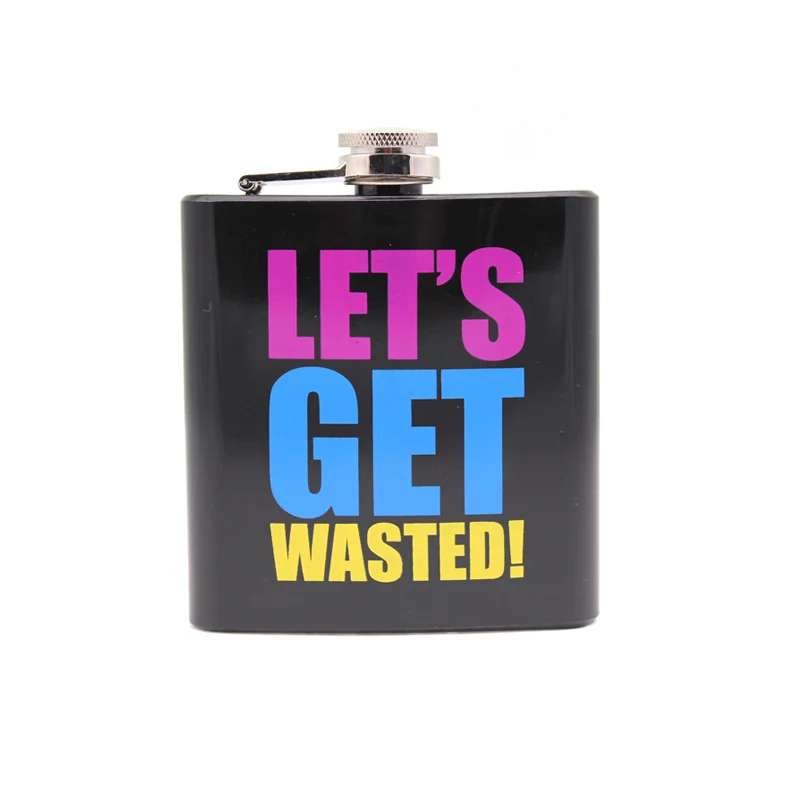 Painted hip flask with silk-printed artwork, printed over the paint, GL-FPA series