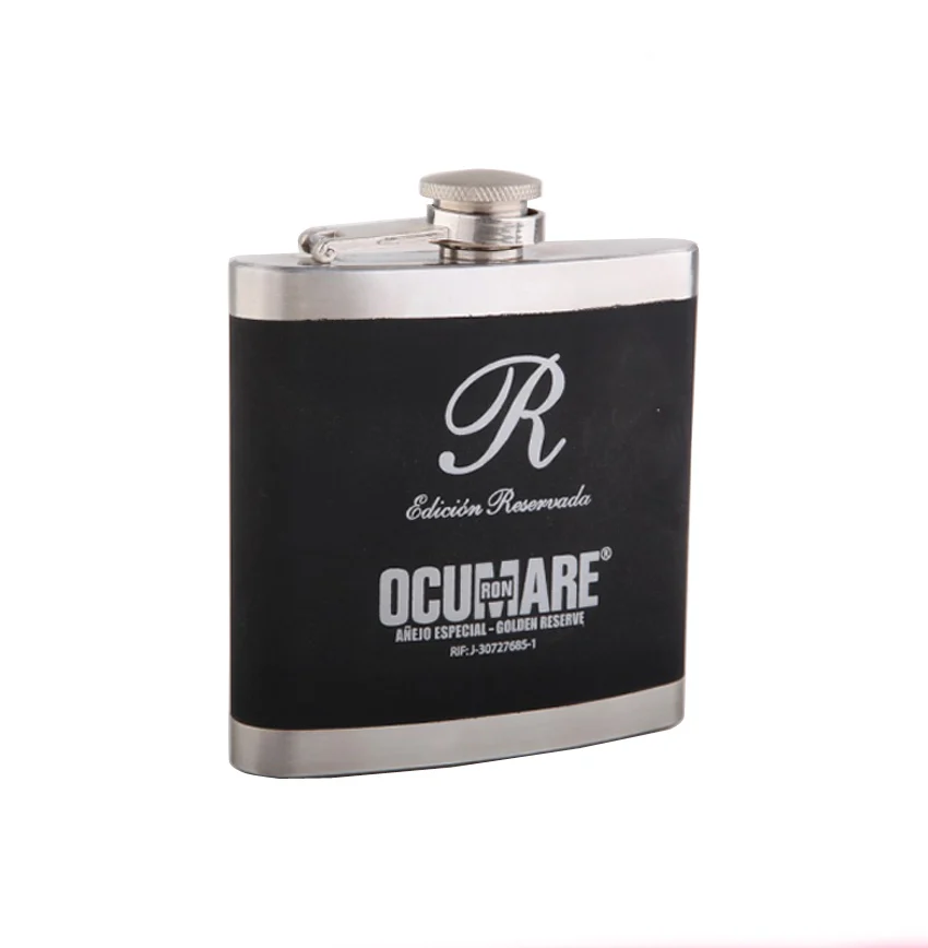 Painted panel hip flask with single-colour silk print and polished steel shoulder, GL-FPA series, 6oz