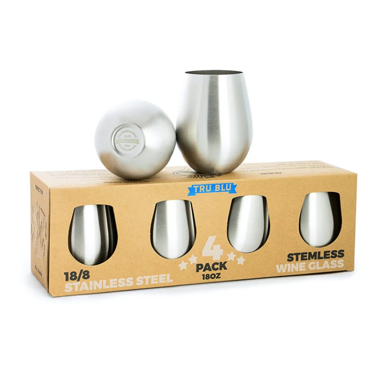 Stainless steel single wall wine glass, brushed and stemless, GL-SB series