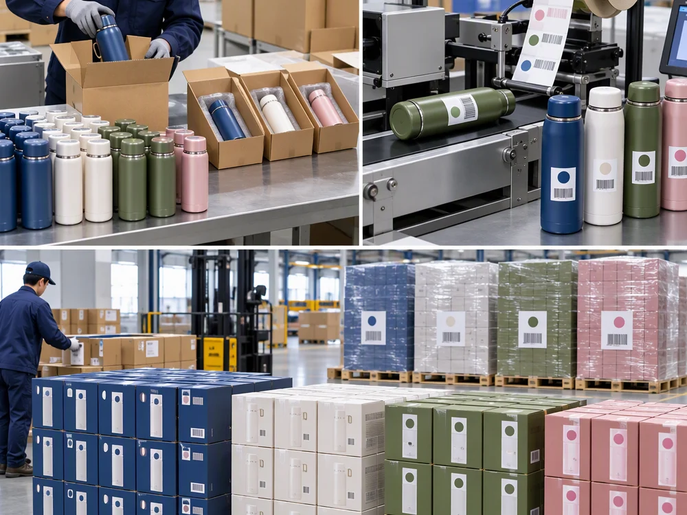 Finished drinkware packed and staged for shipment