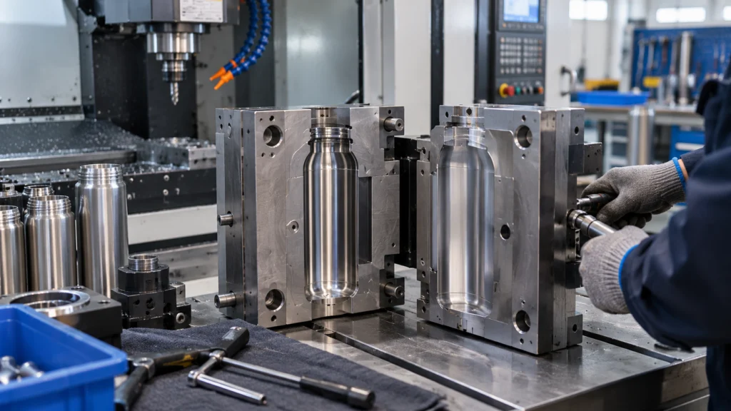 New body mold for drinkware being machined and fitted