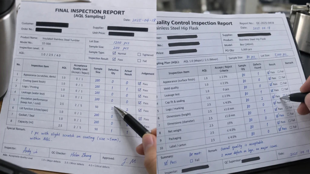 Detail of a QC inspection record