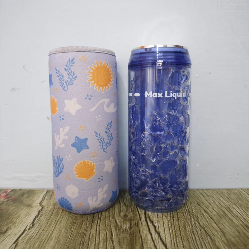Reusable gel freezer cup that keeps a cold drink cold without ice, in a custom fabric pouch, GL-PBA series