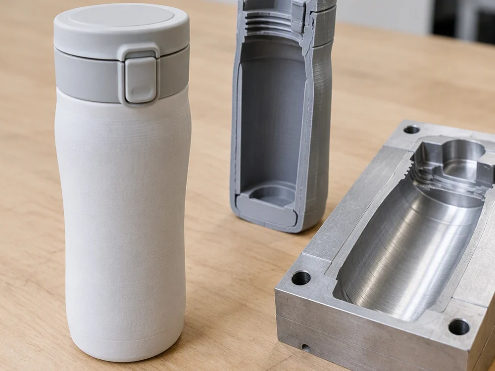 A customization sample of a stainless steel drinkware product, made before mass production