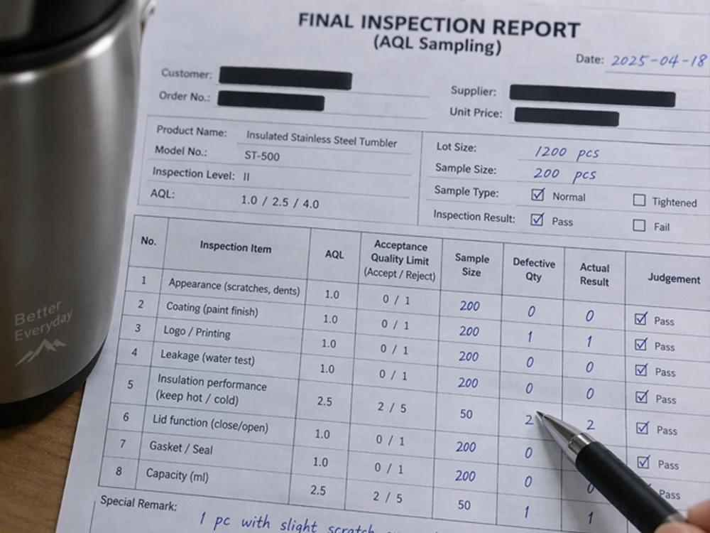 Detail of a QC inspection record